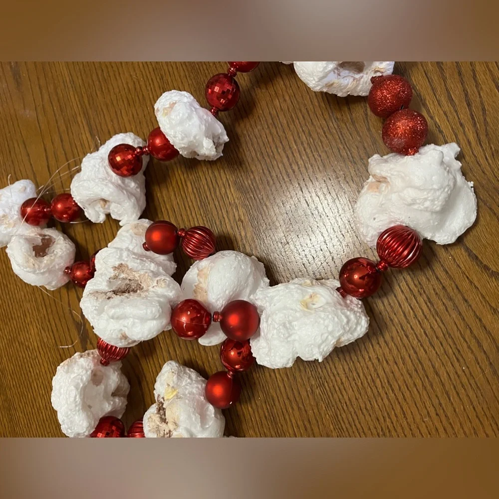 Handmade 7ft Strand Of Popcorn & Cranberry Christmas Tree Garland